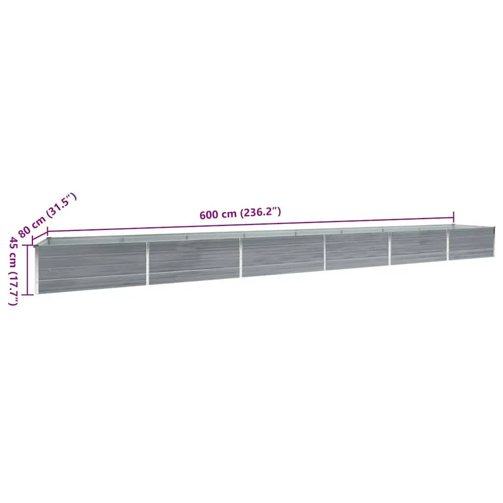 Galvanised Steel Garden Raised Bed Outdoor Planter Box Grey 600 x 80 x 45 cm