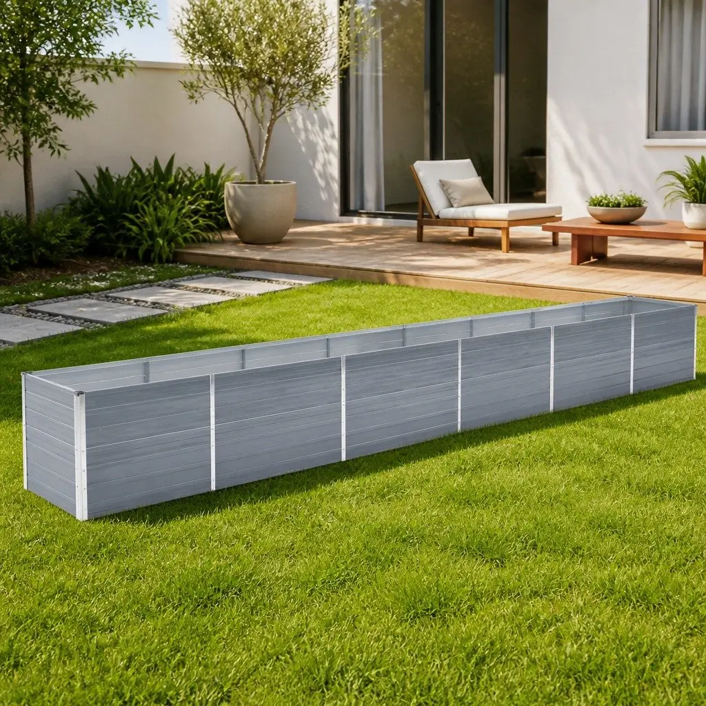 Raised Garden Bed Planter Box Galvanised Steel 600 x 80 x 77 cm Grey