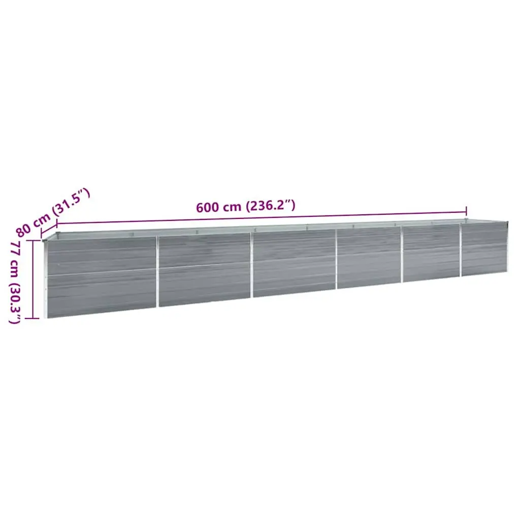 Raised Garden Bed Planter Box Galvanised Steel 600 x 80 x 77 cm Grey