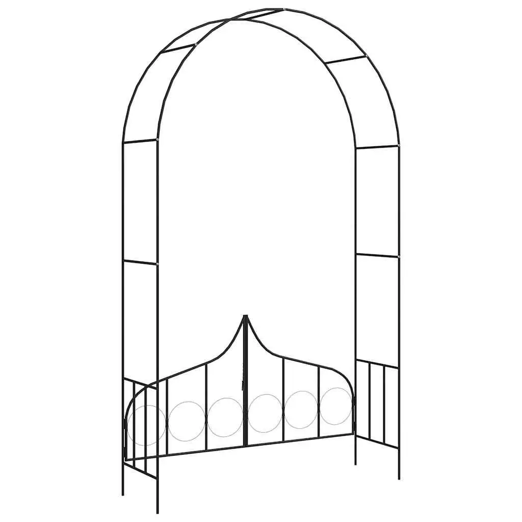 Black Garden Arch with Gate for Climbing Plants