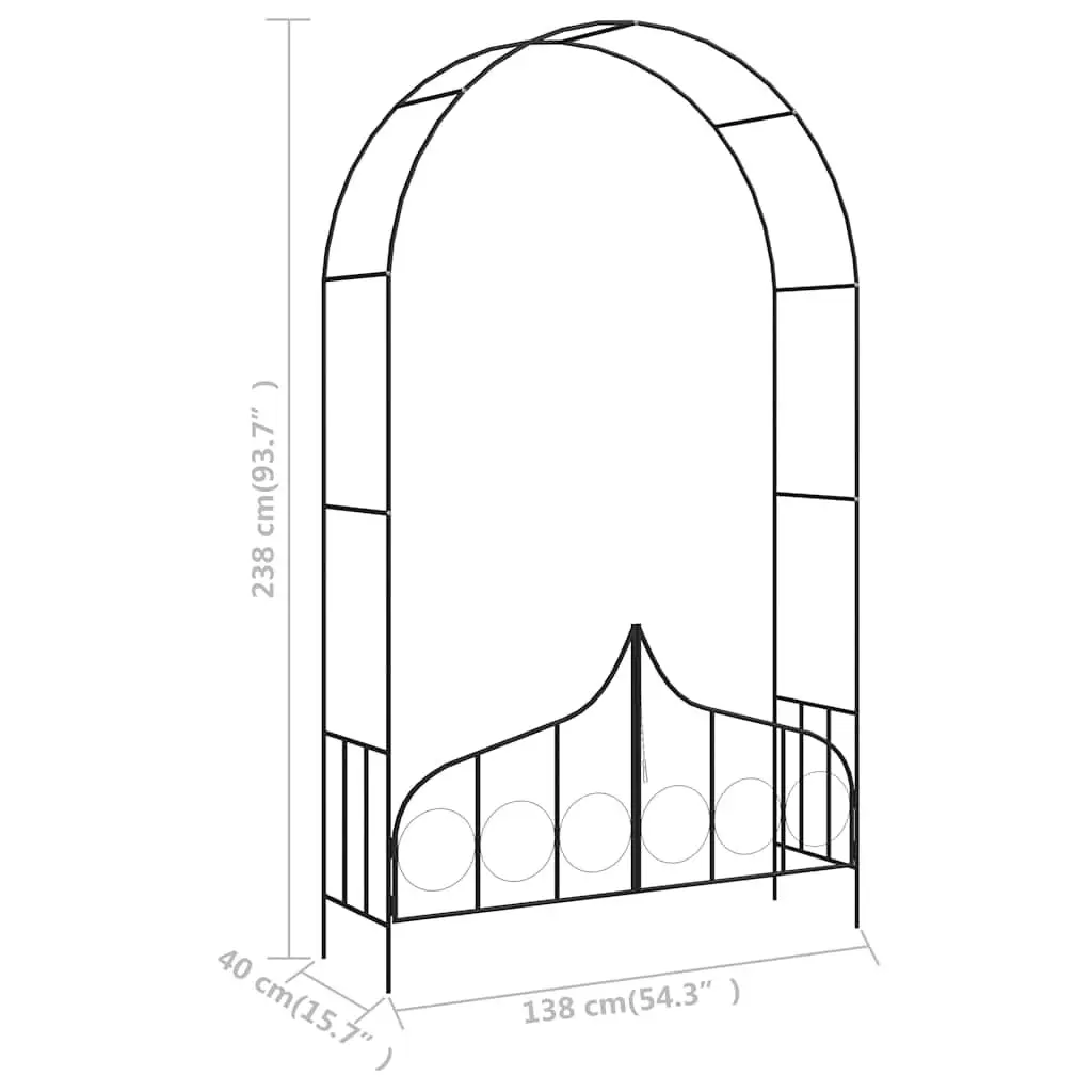 Black Garden Arch with Gate for Climbing Plants