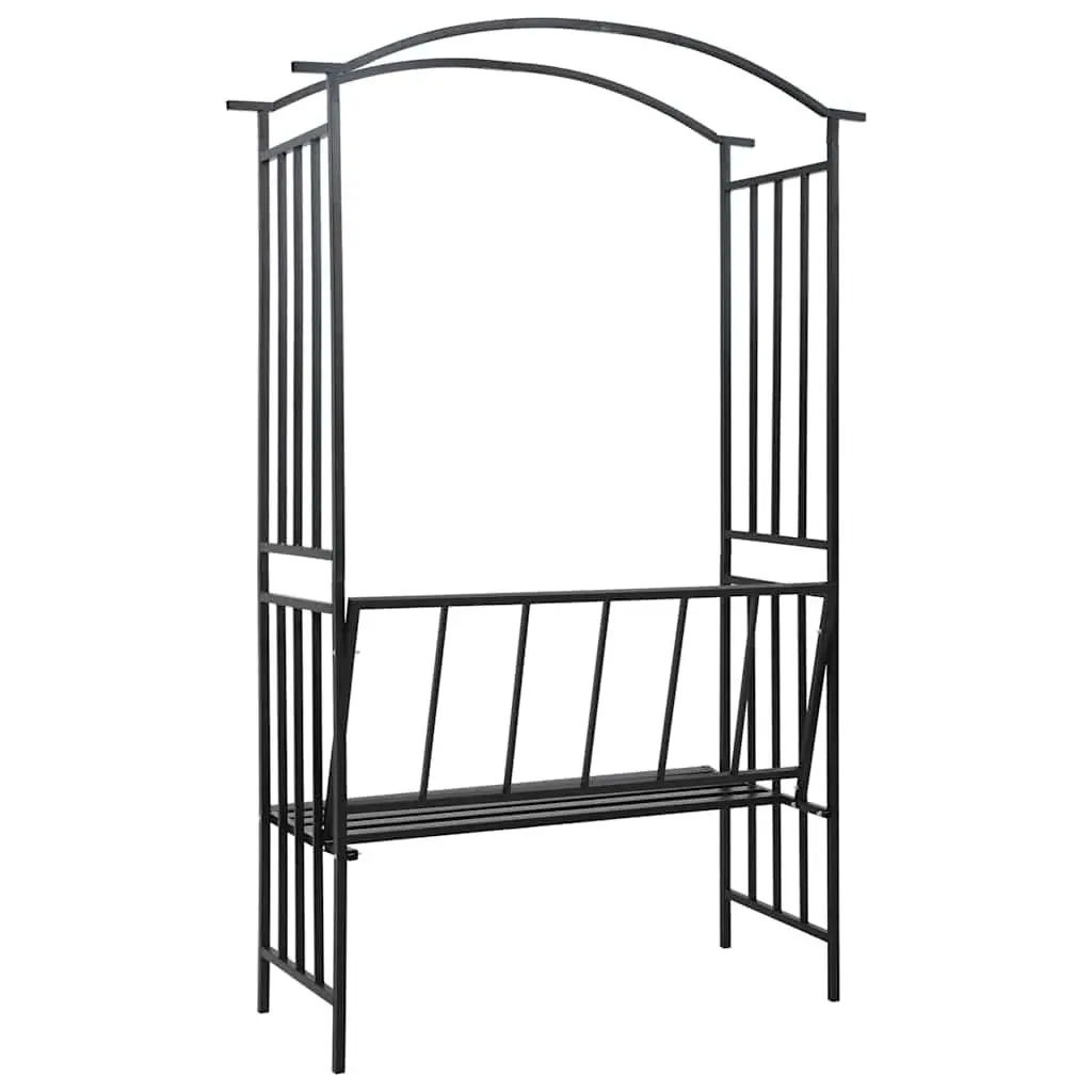 Black Garden Arch with Bench for Climbing Plants