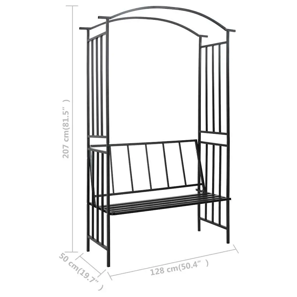 Black Garden Arch with Bench for Climbing Plants