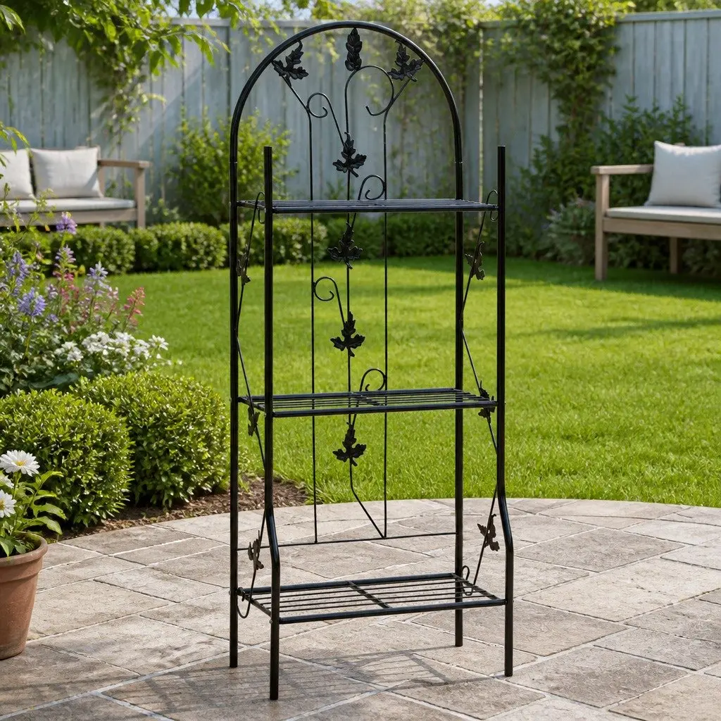 3-Layer Plant Stand Rack Black Iron Shelf Display Garden Patio Balcony Indoor