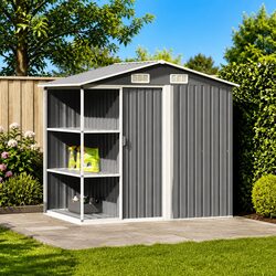 Durable Garden Shed with Rack in Grey for Outdoor Storage