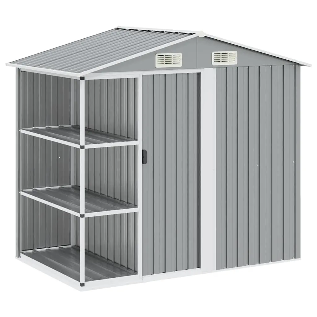 Garden Shed Galvanised Iron 205 x 130 x 183 cm Grey Outdoor Storage House