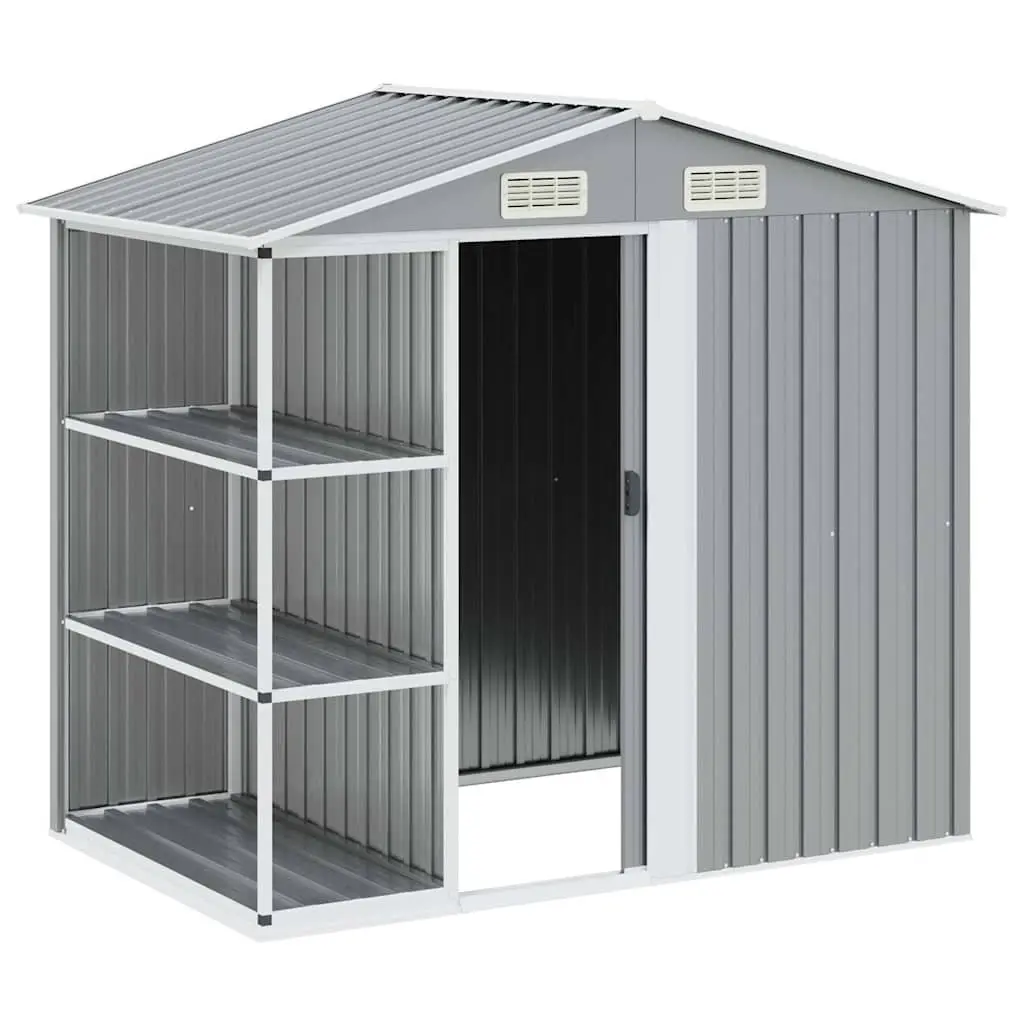 Garden Shed Galvanised Iron 205 x 130 x 183 cm Grey Outdoor Storage House