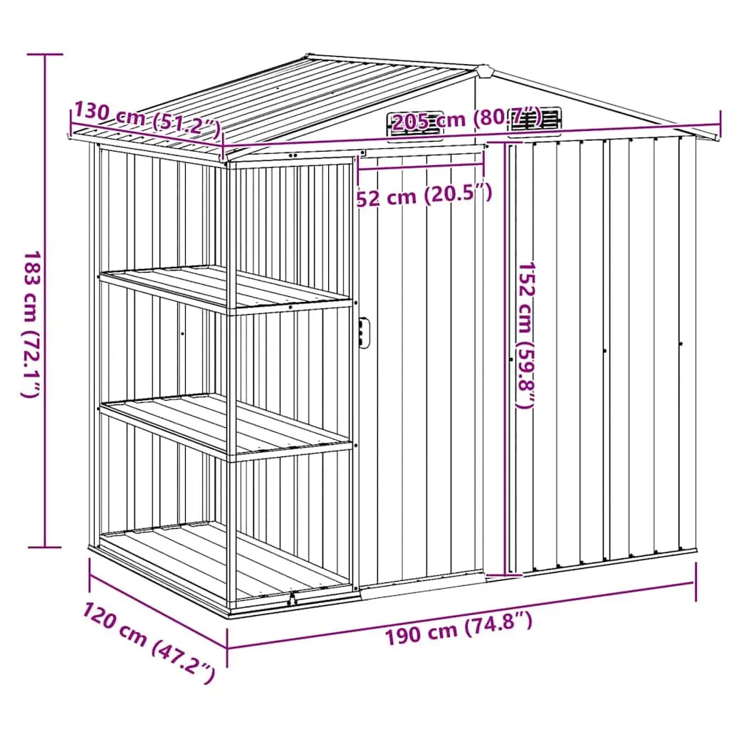 Garden Shed Galvanised Iron 205 x 130 x 183 cm Grey Outdoor Storage House