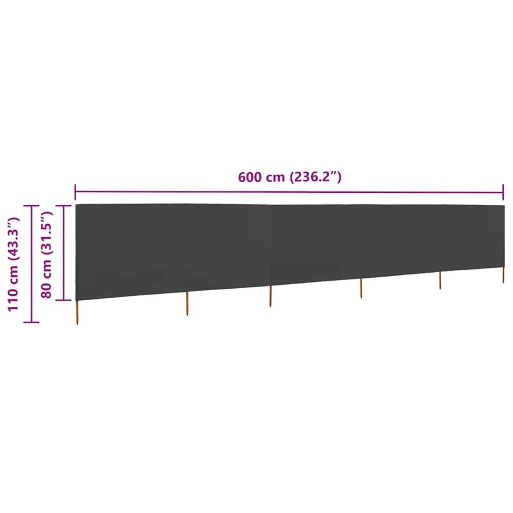5-Panel Folding Wind Screen in Anthracite 600x80cm