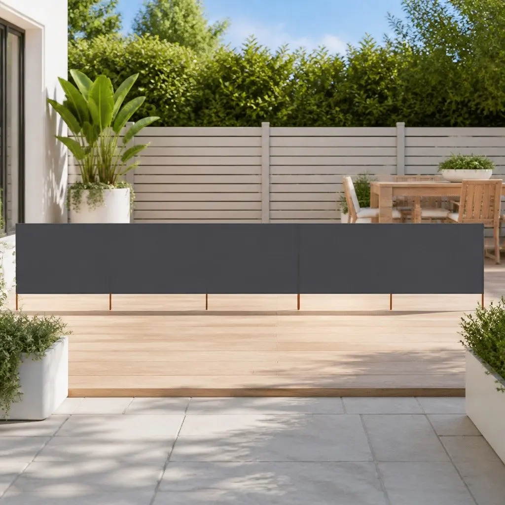 5-Panel Anthracite Folding Wind Screen for Outdoor Use