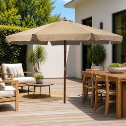 Sturdy Outdoor Umbrella with Wooden Pole 330cm Taupe Shade