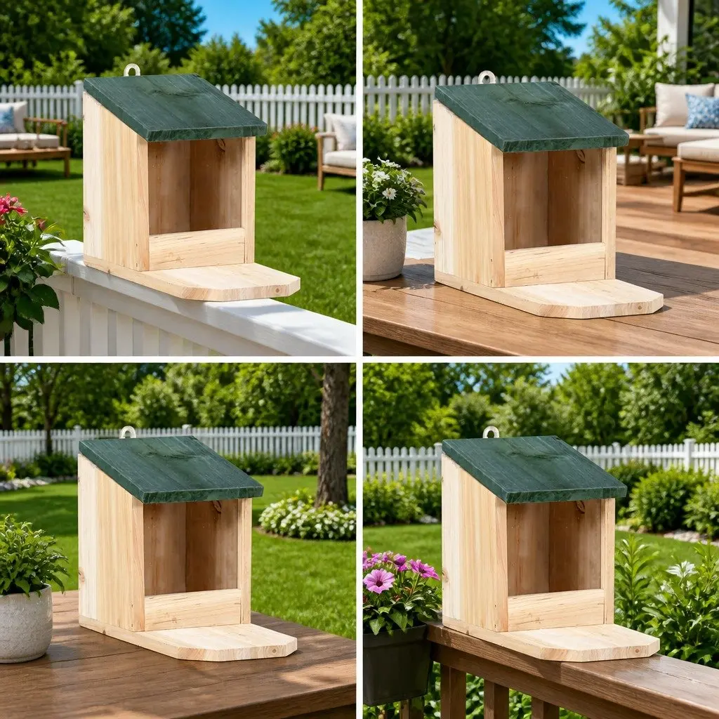Wooden Squirrel House Set for Garden Feeding