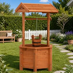 Sturdy Firwood Garden Wishing Well Planter Outdoor Decor