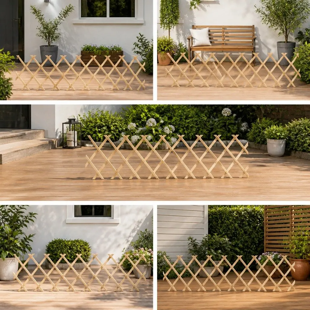 Expandable Brown Wooden Trellis Fence Panels, 5 pcs