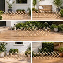 Expandable Brown Wooden Trellis Fence Panels, 5 pcs