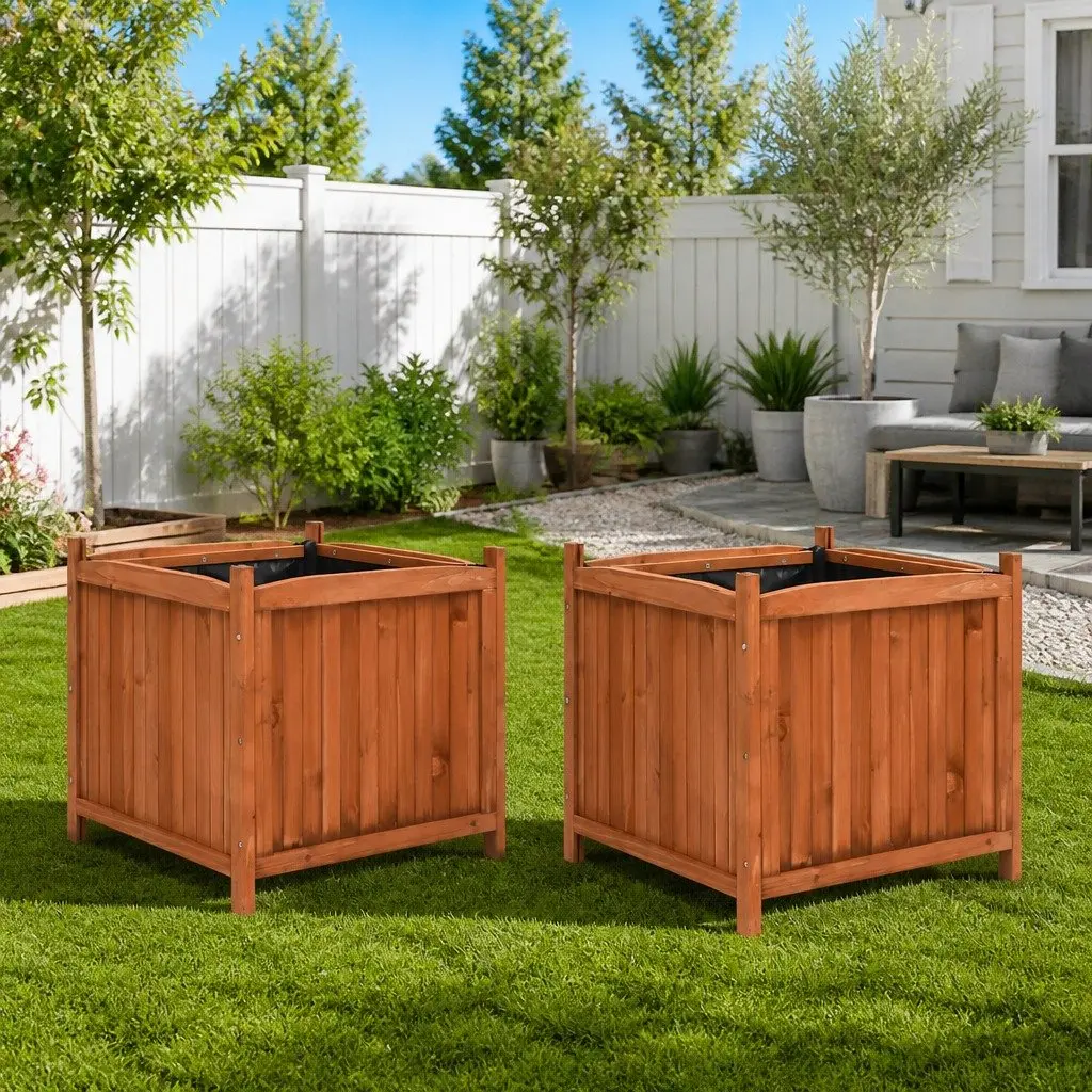 Raised Garden Beds Wooden Planters 50x50x50cm Brown 2 Pack