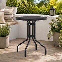 80cm Round Garden Table with Glass Top and Steel Frame