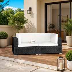 Durable Black Poly Rattan Outdoor Sectional Corner Chairs
