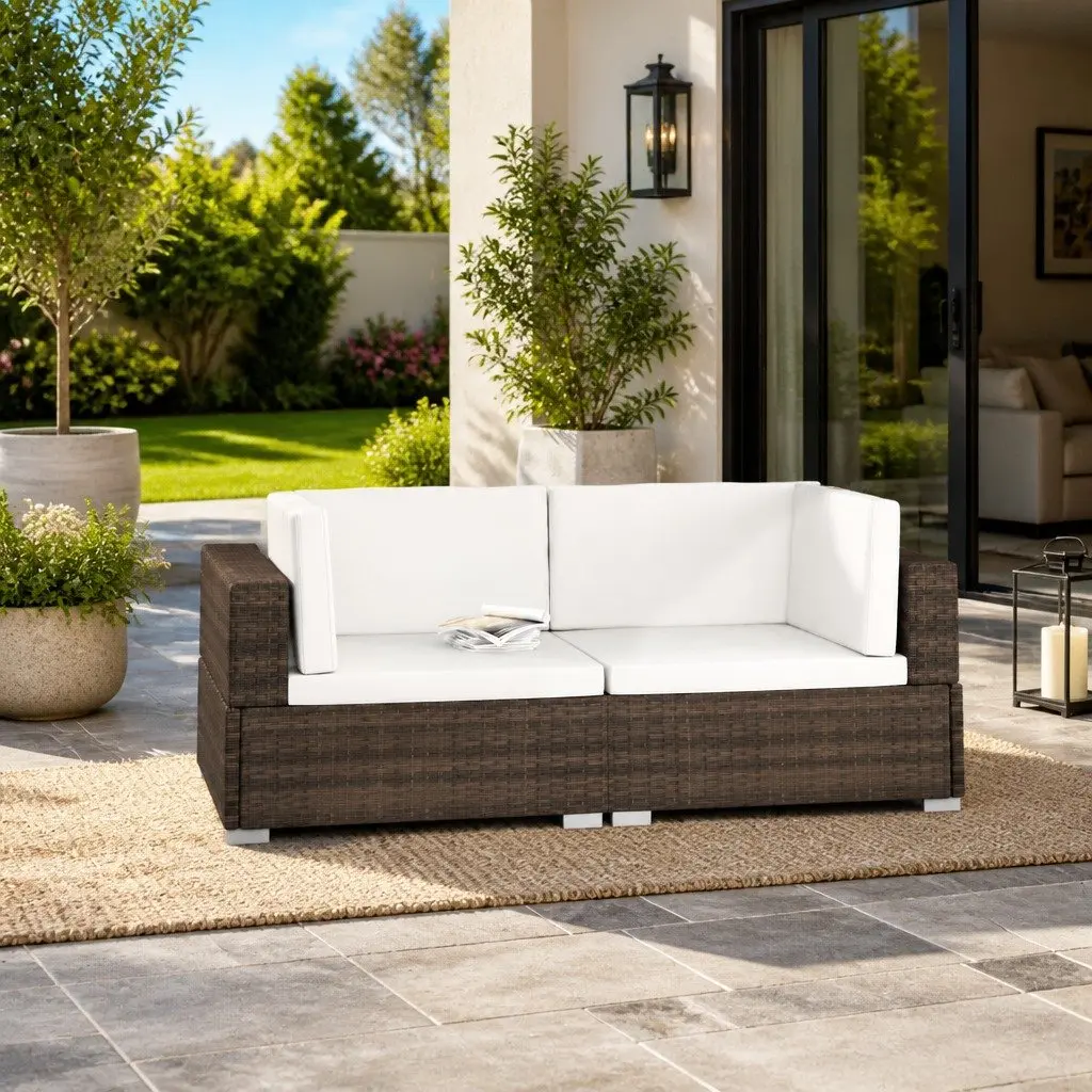 Outdoor Sectional Corner Seats 2 pcs Brown Rattan