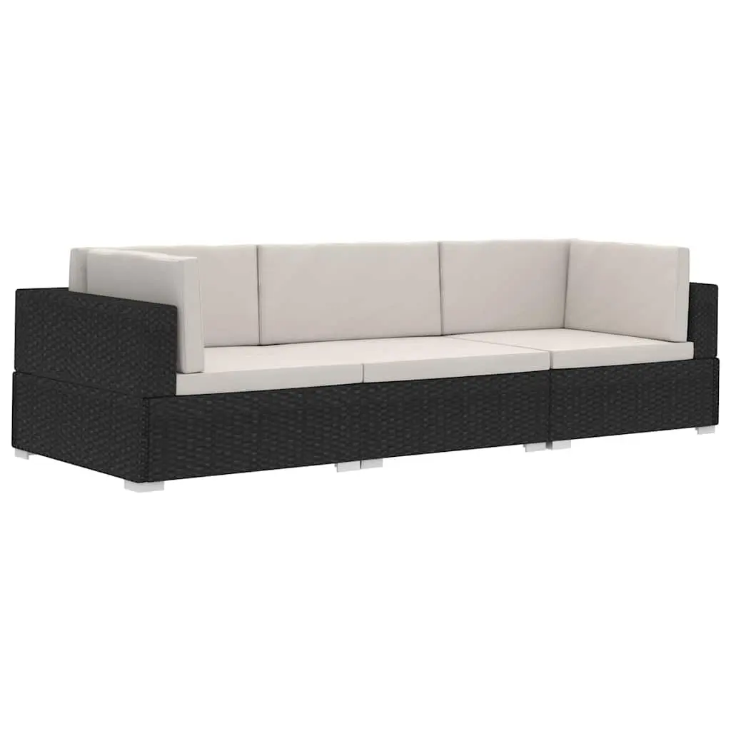 3-Piece Poly Rattan Garden Sofa Set