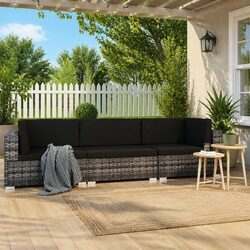 Stylish 3-Piece Garden Sofa Set in Grey Poly Rattan