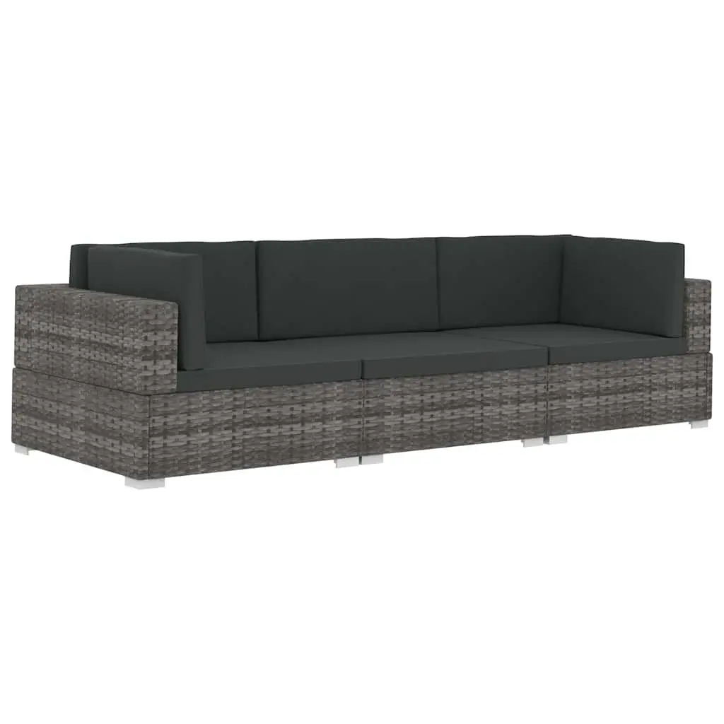 3-Piece Garden Sofa Set in Grey Poly Rattan