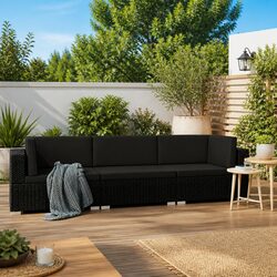 Durable 3-Piece Garden Sofa Set with Cushions – Black