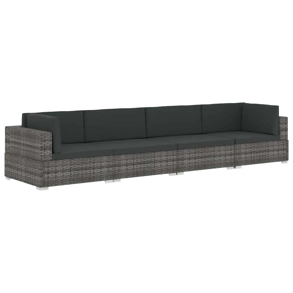 Grey 4-Piece Poly Rattan Garden Sofa Set