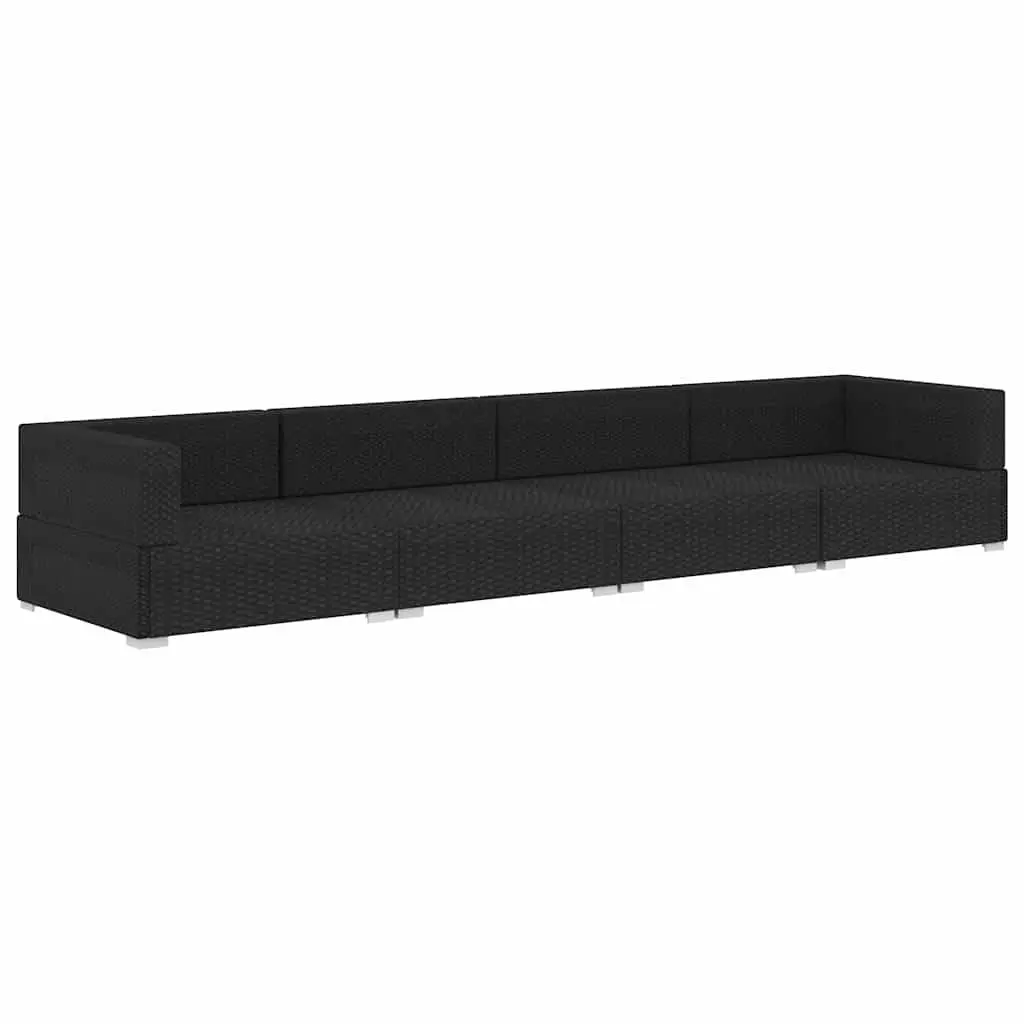 Black 4-Piece Poly Rattan Garden Sofa Set