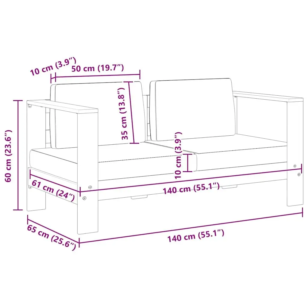 2-Seater Garden Bench with Cushions 140cm
