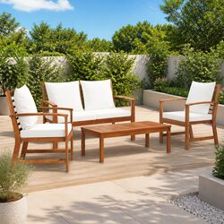 Sturdy 4 Piece Garden Lounge Set with Cushions