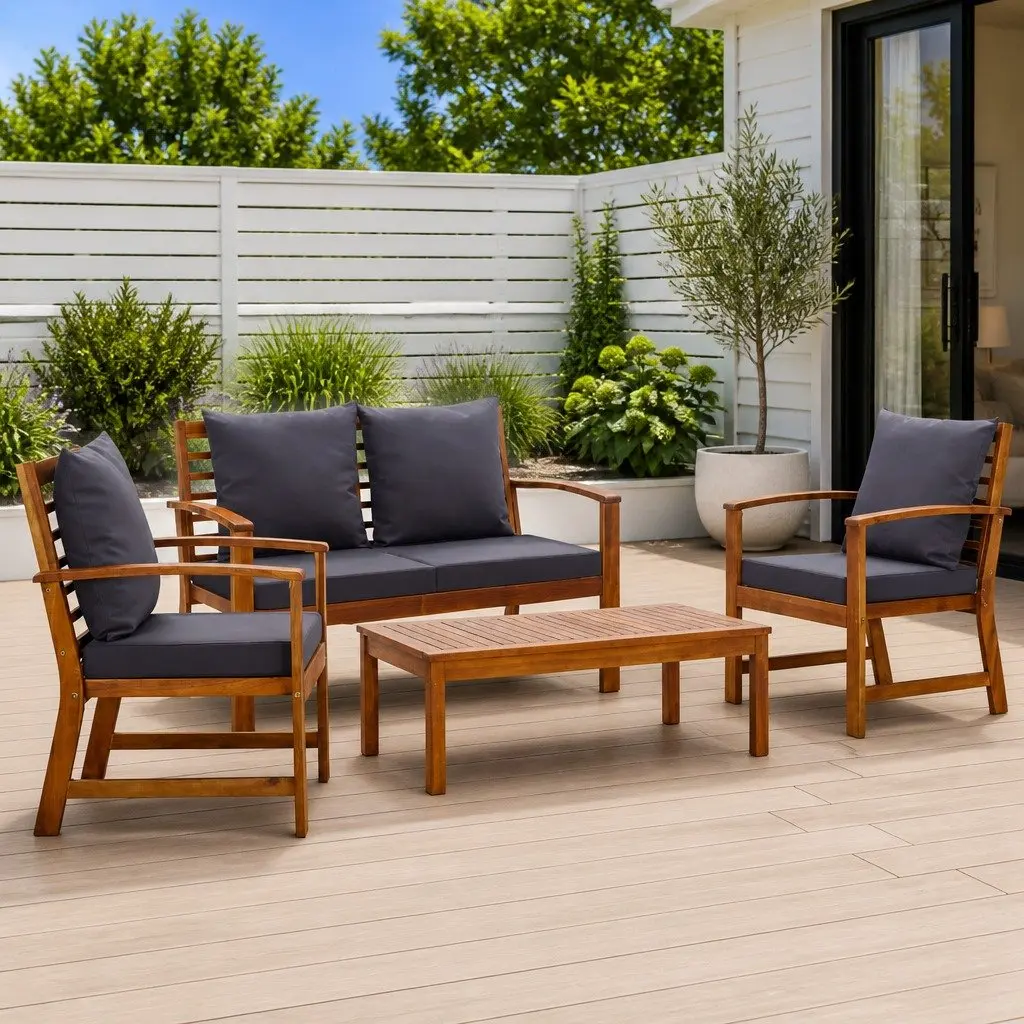 4 Piece Grey Outdoor Lounge Set with Cushions