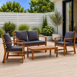 4 Piece Grey Outdoor Lounge Set with Cushions