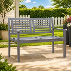 120cm Grey Wooden 2-Seater Garden Bench with Backrest