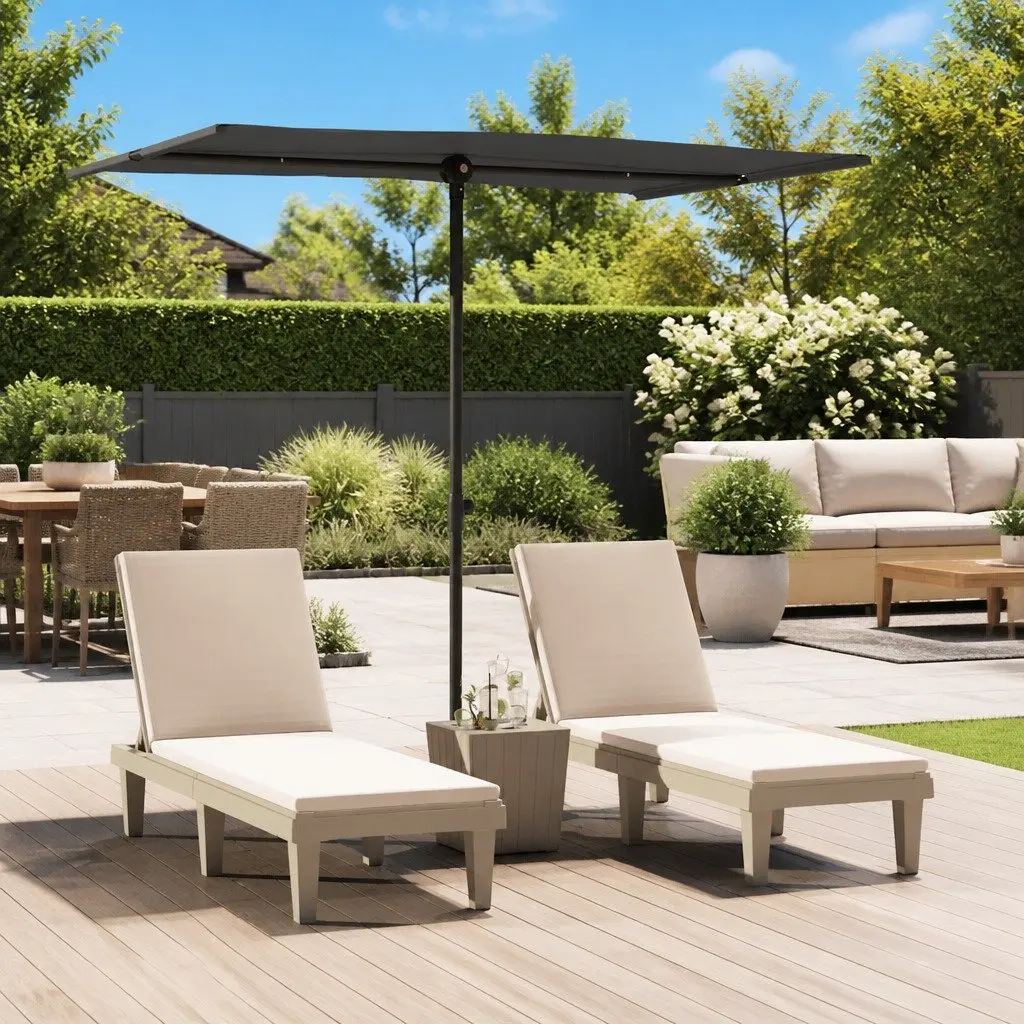 Garden Parasol Polyester 2x1.5m Black Rotatable
