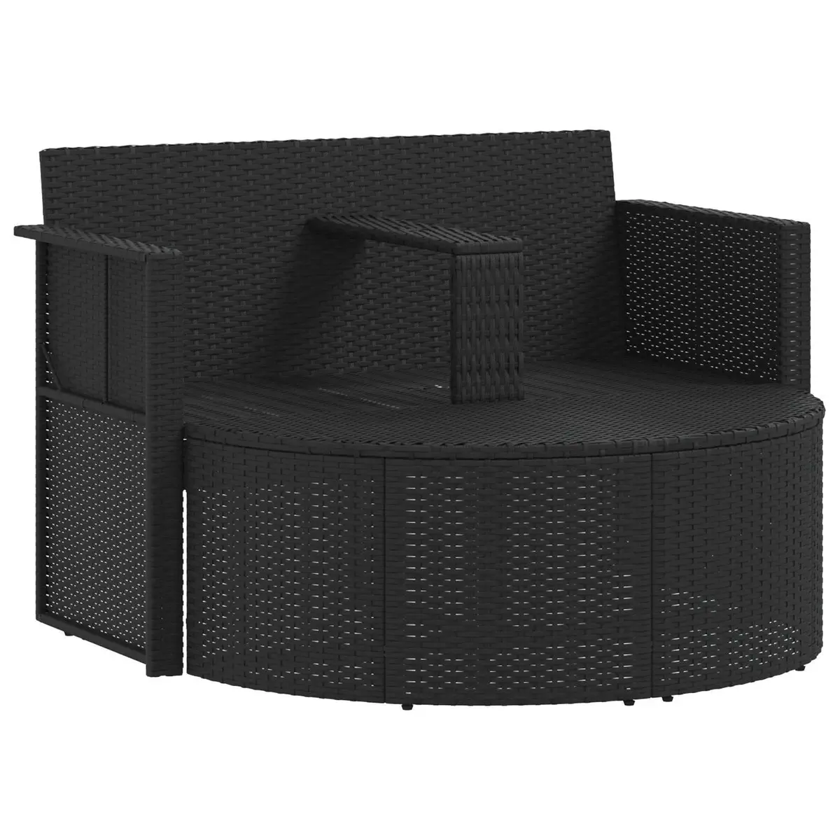 Rattan Lounge Bed Outdoor Furniture Set Black PE Rattan Cream White Cushions Removable Parasol