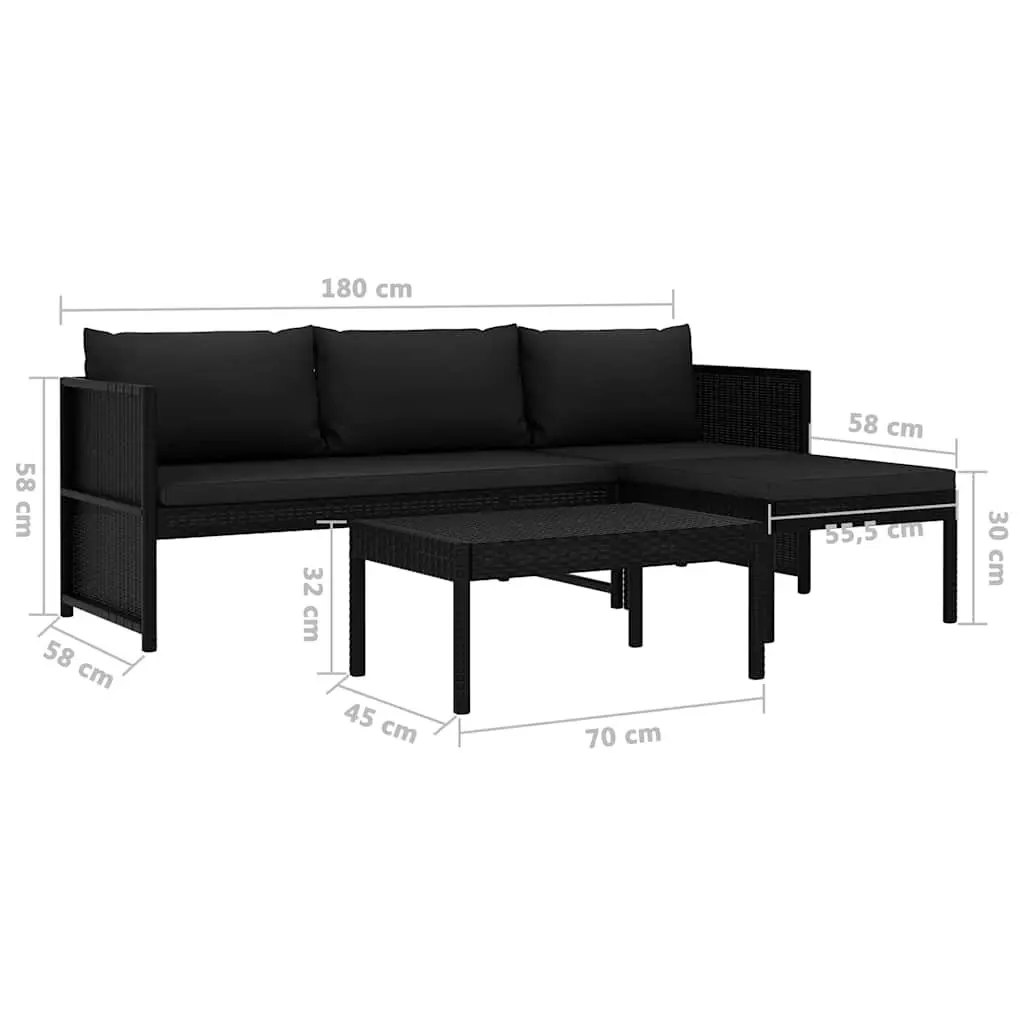 Outdoor Lounge Set 3 Piece Garden Furniture Poly Rattan Patio Sofa Black
