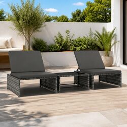 Durable Grey Poly Rattan Lounge Set with Reclining Chairs