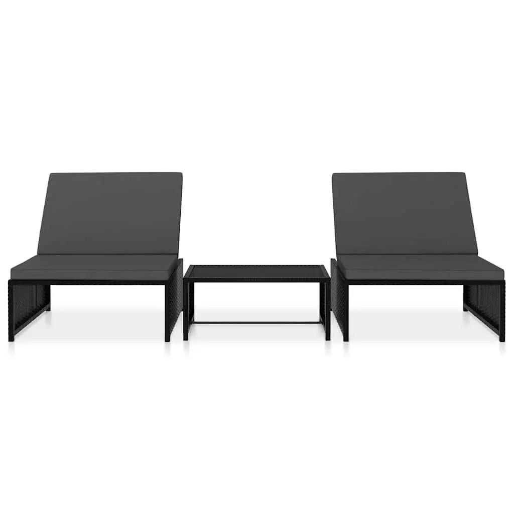 Reclining Garden Chairs Set Poly Rattan Black Outdoor Lounge with Table