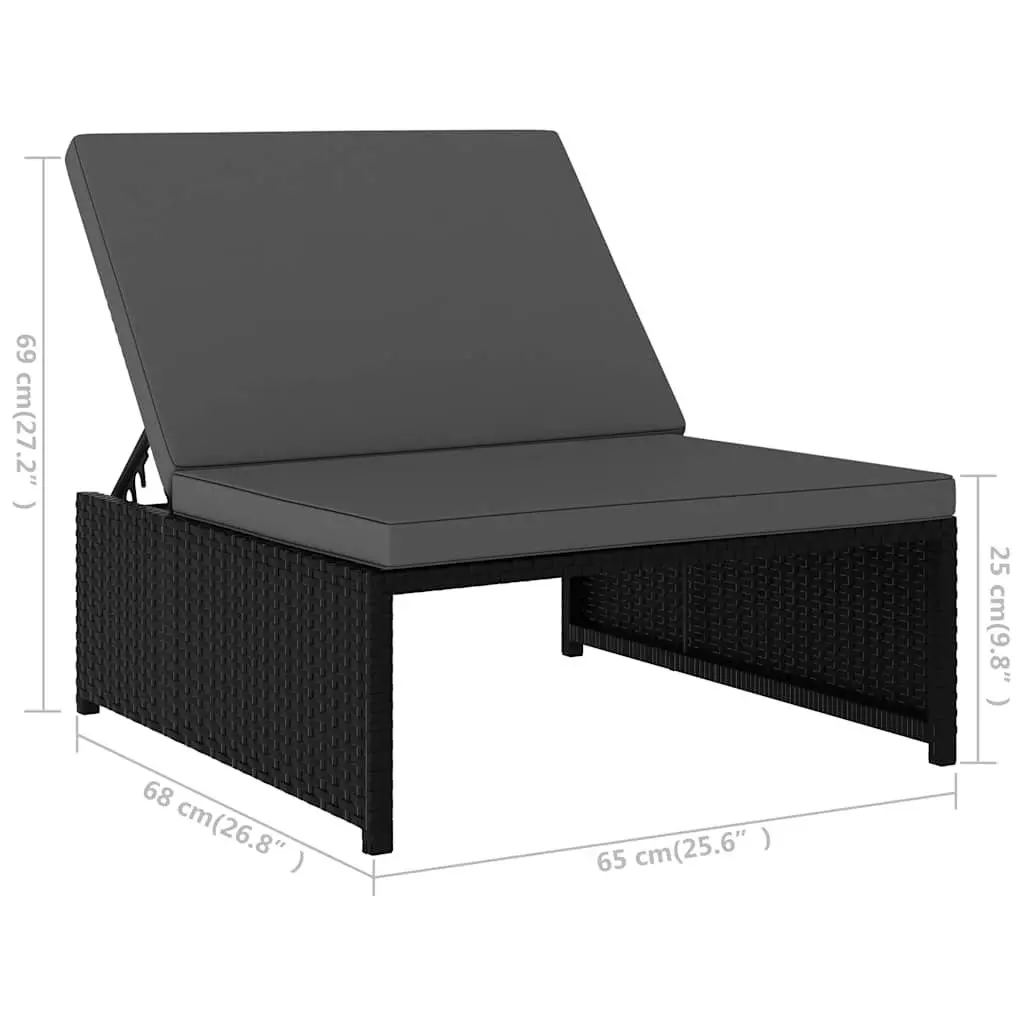 Reclining Garden Chairs Set Poly Rattan Black Outdoor Lounge with Table