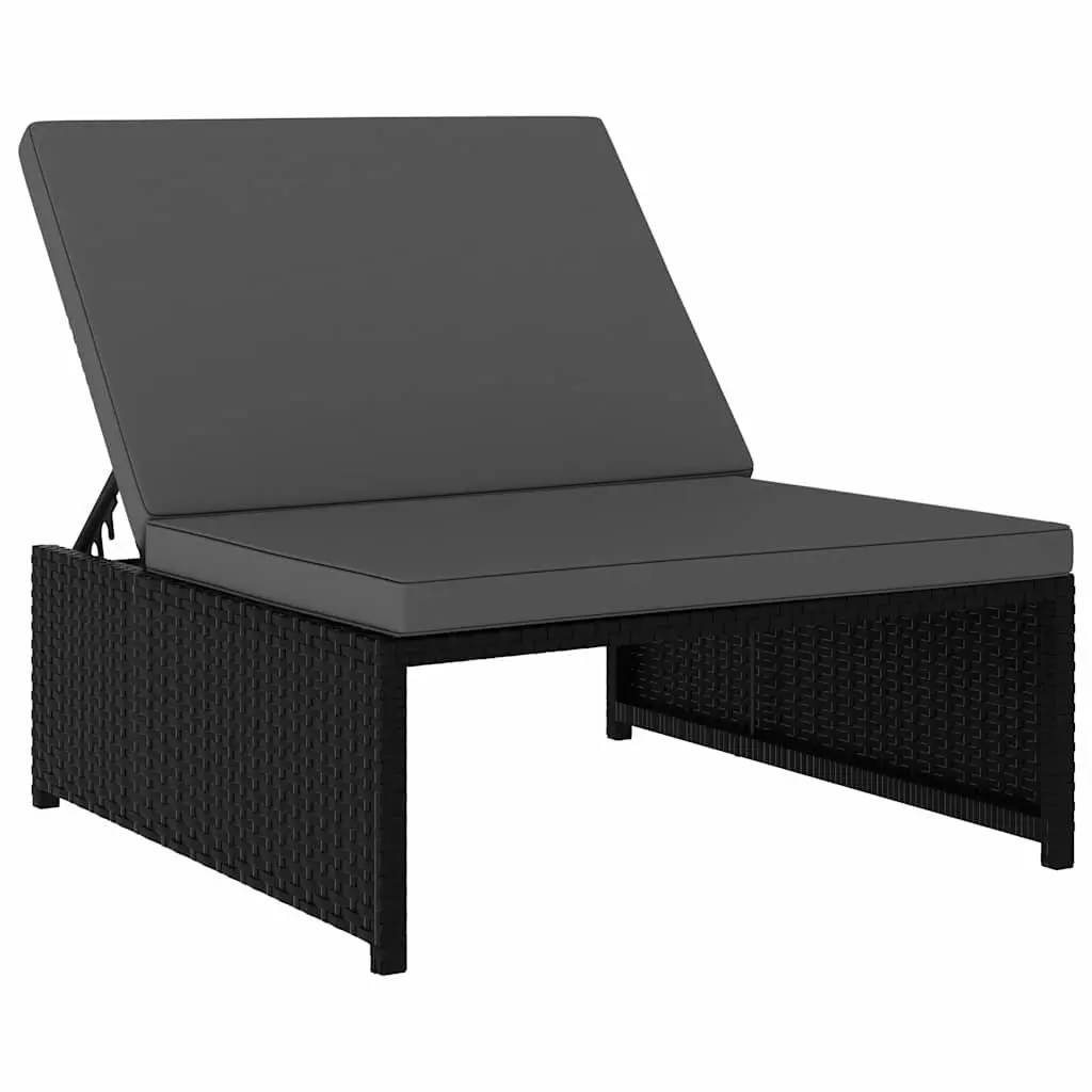 Reclining Garden Chairs Set Poly Rattan Black Outdoor Lounge with Table