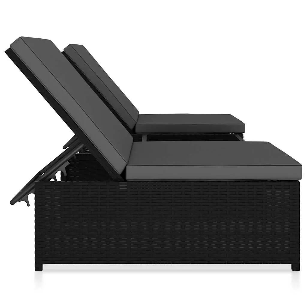 Reclining Garden Chairs Set Poly Rattan Black Outdoor Lounge with Table