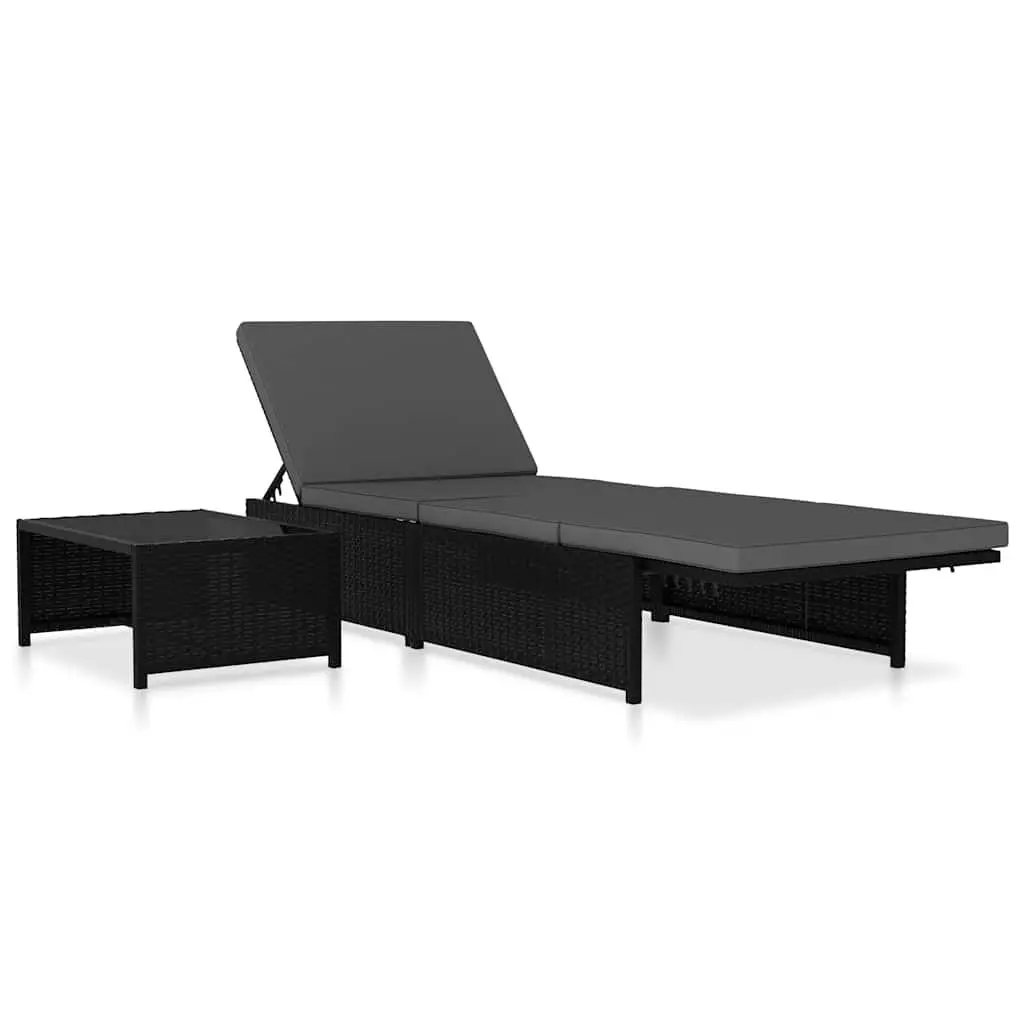 Reclining Garden Chairs Set Poly Rattan Black Outdoor Lounge with Table