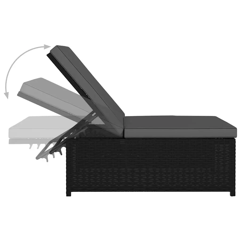 Reclining Garden Chairs Set Poly Rattan Black Outdoor Lounge with Table