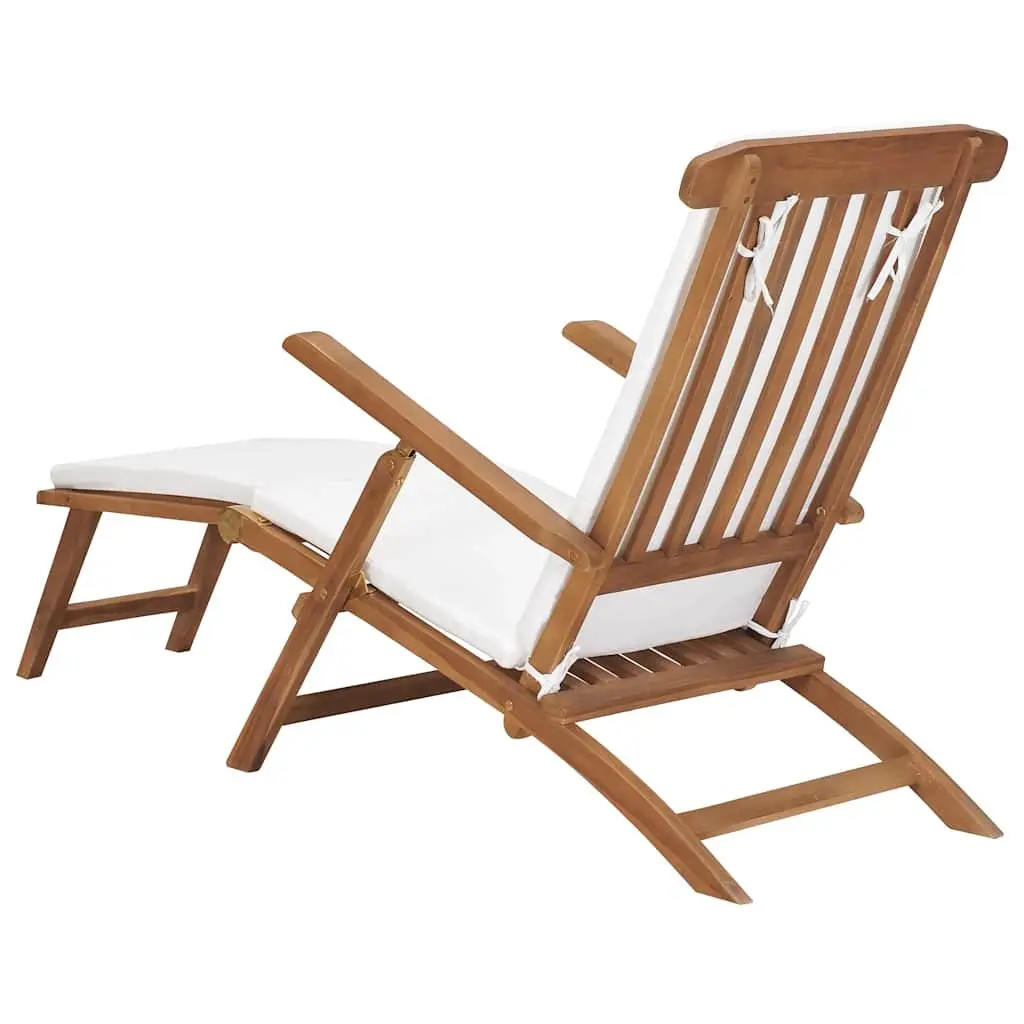 Cream Teak Wood Deck Chair with Cushion