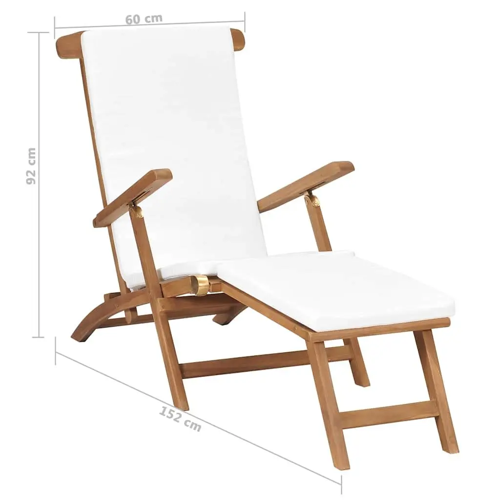 Cream Teak Wood Deck Chair with Cushion
