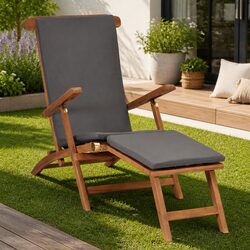 Grey Sun Lounger Deck Chair with Cushion and Reclining Backrest