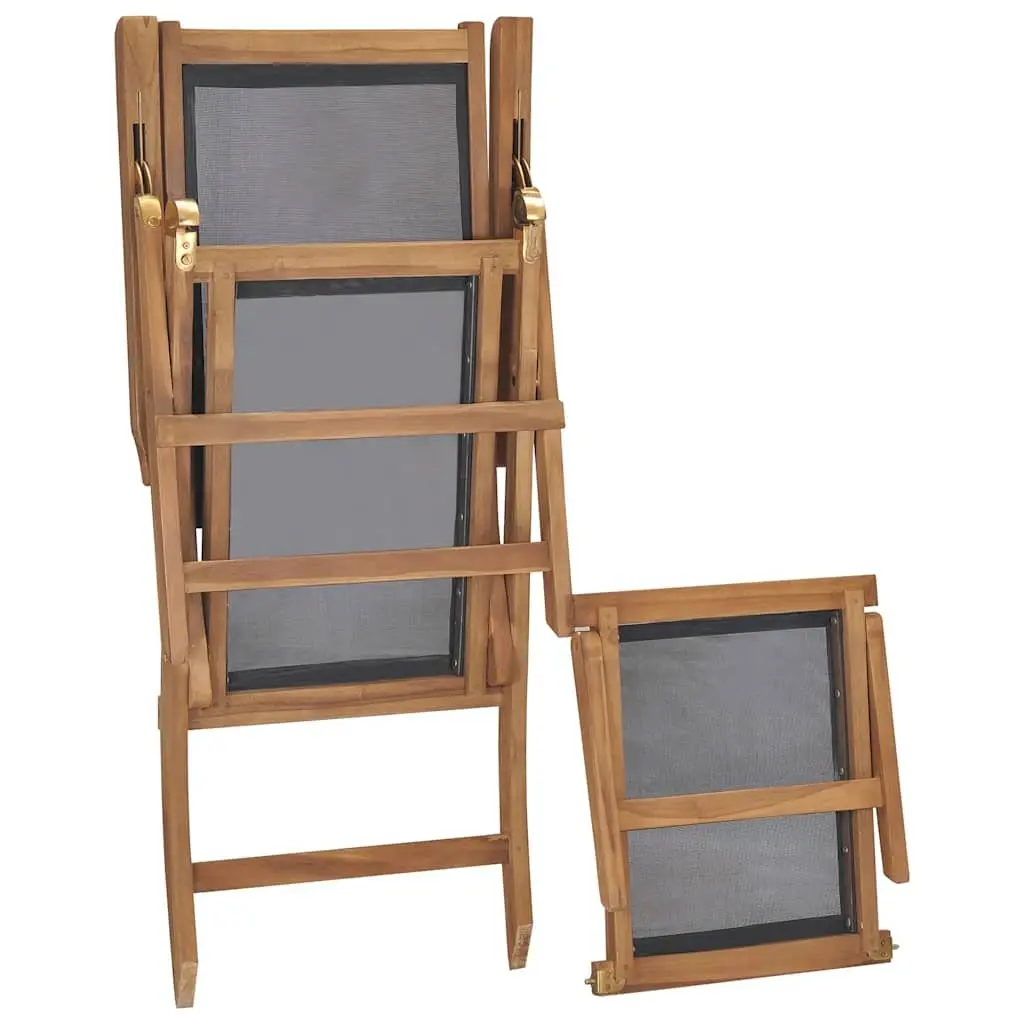 Deck Chair Teak Wood Black Reclining Backrest with Detachable Footrest