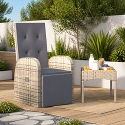 Durable Reclining Garden Armchair with Cushion in Grey