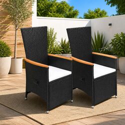 Premium Black Poly Rattan Reclining Outdoor Chairs